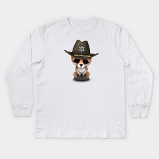 Cute Baby Fox Cub Sheriff Kids Long Sleeve T-Shirt